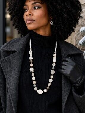 Chico's Single Strand Agate Beaded Necklace